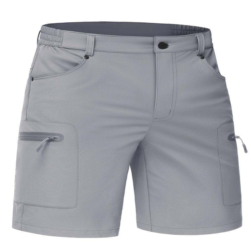 TACVASEN Mens Cargo Hiking Shorts 10" Inseam Dry Fit Waterproof Outdoor Casual Grey Tactical Shorts with Multi Pockets for Travel Fishing