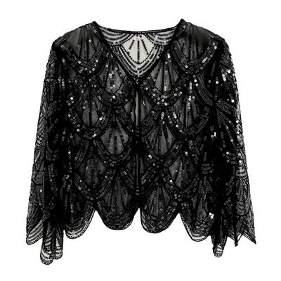 1920s Sequin Beaded Shawl Wraps Women's Flapper Shawl Wedding Cape Flapper Cover Up for Gatsby Party