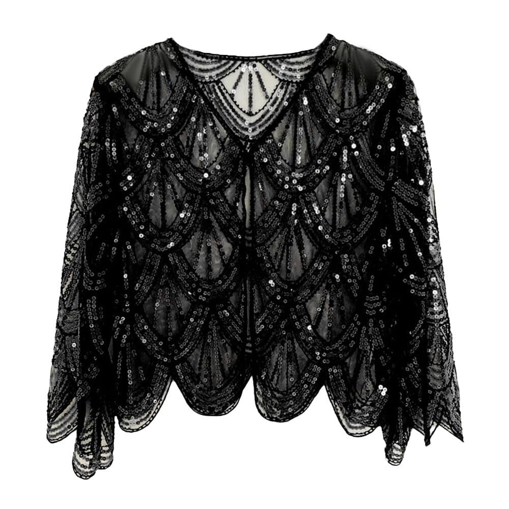 1920s Sequin Beaded Shawl Wraps Women's Flapper Shawl Wedding Cape Flapper Cover Up for Gatsby Party