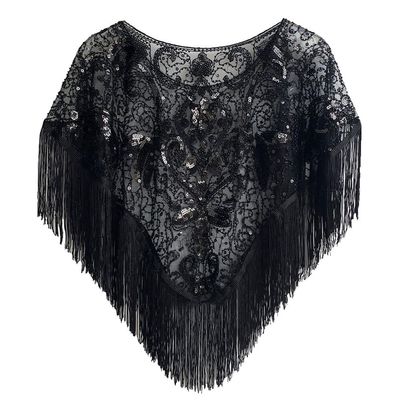 1920s Sequin Shawl Wraps Fringed Evening Cape Gatsby Party Flapper Cover Up Wedding Bridal Shawl for Women