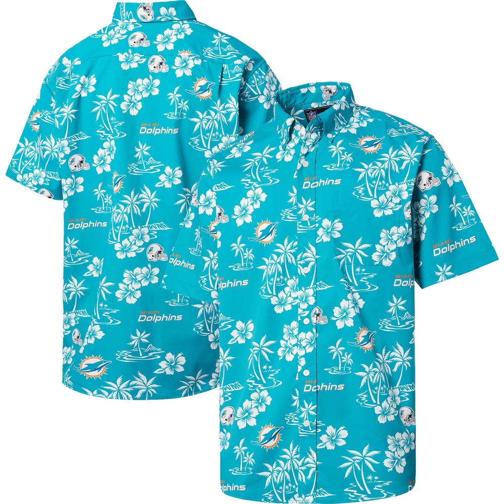 Reyn Spooner Men's Aqua Miami Dolphins Kekai Button-Up Shirt, X-Large