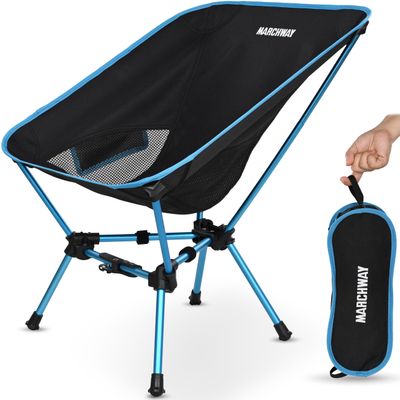 MARCHWAY Lightweight Folding Camping Chair with Spring Lock, Stable Compact Portable for Outdoor Camp, Travel, Beach, Picnic, Festival, Hiking, Backpacking (Lowback Blue)