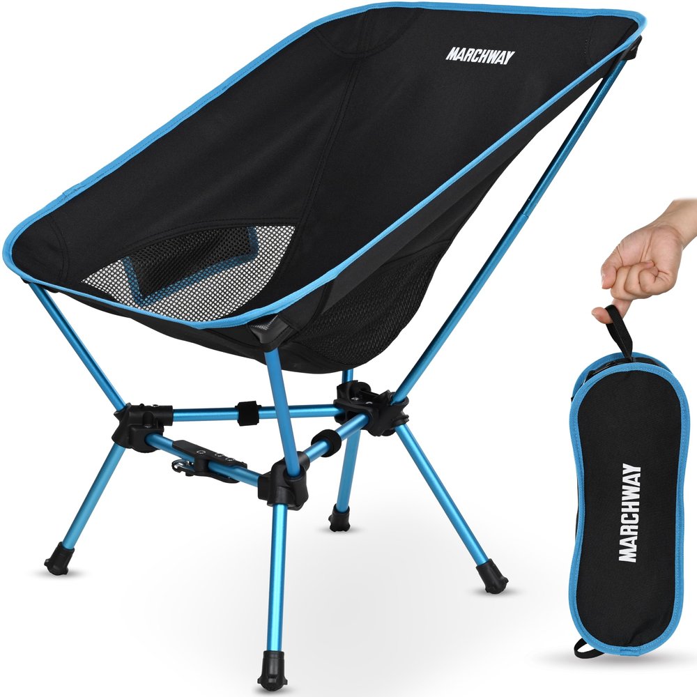 MARCHWAY Lightweight Folding Camping Chair with Spring Lock, Stable Compact Portable for Outdoor Camp, Travel, Beach, Picnic, Festival, Hiking, Backpacking (Lowback Blue)