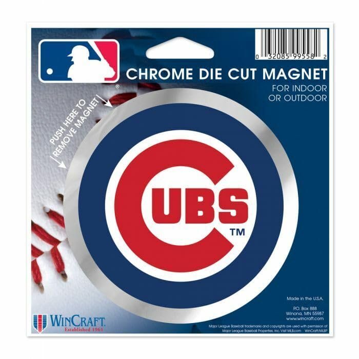 WinCraft Licensed MLB Team Logo Chrome Die Cut Indoor/Outdoor Magnet (Chicago Cubs)