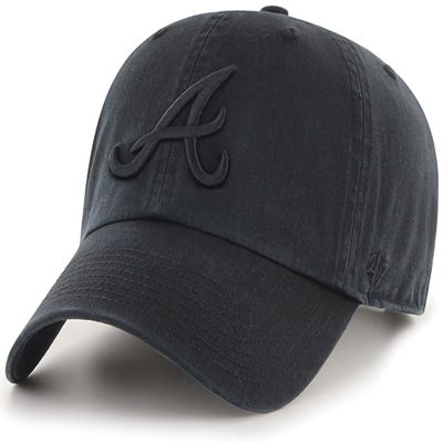 47 Brand MLB Black Black Primary Logo Clean Up Adjustable Baseball Cap Hat, Adult One Size Fits All - Atlanta Braves