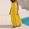 HINDOLA Women's Summer Maxi Dress Casual Boho Sleeveless Spaghetti Strap Smocked Asymmetric Tiered Long Beach Sun Dresses Yellow view 2