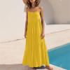 HINDOLA Women's Summer Maxi Dress Casual Boho Sleeveless Spaghetti Strap Smocked Asymmetric Tiered Long Beach Sun Dresses Yellow view 3