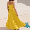 HINDOLA Women's Summer Maxi Dress Casual Boho Sleeveless Spaghetti Strap Smocked Asymmetric Tiered Long Beach Sun Dresses Yellow view 4