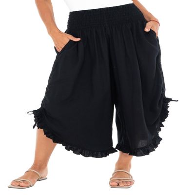 SHU-SHI Trousers Ladies Culottes for Women Gaucho Outfit Cropped Summer Pants Black