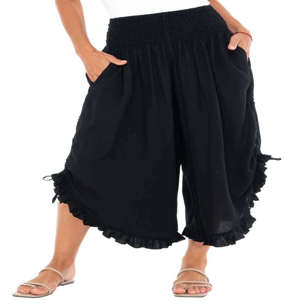SHU-SHI Trousers Ladies Culottes for Women Gaucho Outfit Cropped Summer Pants Black