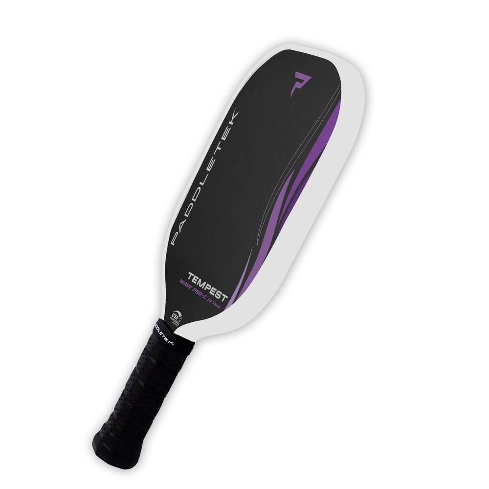 Paddletek Tempest Wave PRO-C 14.3mm - USAPA Approved Pickleball Paddles with Polymer Honeycomb Core - PT-700 Unidirectional Carbon Fiber  Torsional Weighting & High Tack Performance Grip