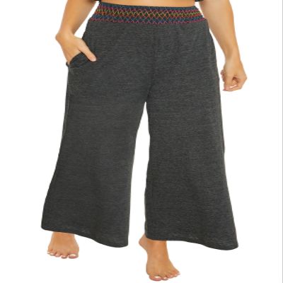 Soluna Swim Sunset Women's Cropped Pants, Side Pockets, Casual Wide Leg, Beach Cover Ups for Women, Charcoal, Medium