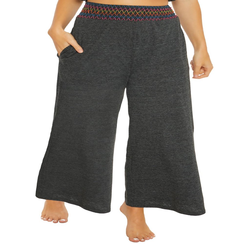 Soluna Swim Sunset Women's Cropped Pants, Side Pockets, Casual Wide Leg, Beach Cover Ups for Women, Charcoal, Medium