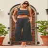 Soluna Swim Sunset Women's Cropped Pants, Side Pockets, Casual Wide Leg, Beach Cover Ups for Women, Charcoal, Medium view 3