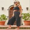Soluna Swim Sunset Women's Cropped Pants, Side Pockets, Casual Wide Leg, Beach Cover Ups for Women, Charcoal, Medium view 4