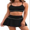 Pink Queen 2026 High Waisted Modest Bikini Set for Women 2 Piece Swimsuits Scoop Neck Spaghetti Straps Swim Skirt Bathing Suits Active Tankini Black S view 1