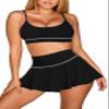 Pink Queen 2026 High Waisted Modest Bikini Set for Women 2 Piece Swimsuits Scoop Neck Spaghetti Straps Swim Skirt Bathing Suits Active Tankini Black S view 2