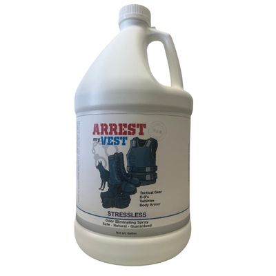 Arrest My Vest - Vest Odor Eliminating Spray for Body Armor, Tactical Gear, K9 Equipment, & Weighted Workout Vests Safe on All Ballistic Vests, Fabrics, & Police Gear Stressless Scent 1 Gallon Bottle