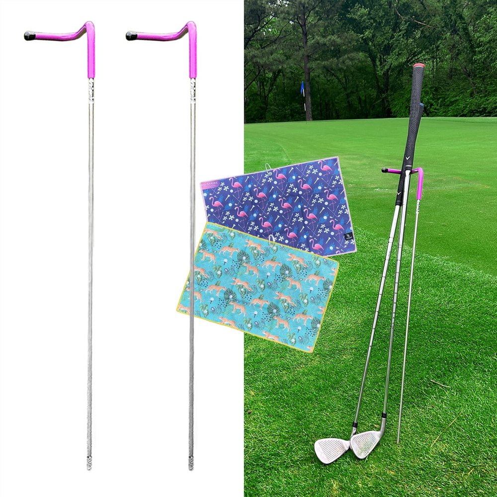 2 Pack V-Shaped Golf Club Stand Keeps Your Clubs Clean, Dry & Visible, V-Stick Club Stand Made of Highly Durable Stainless Steel - Easy to Carry Golf Club Holder (Purple)