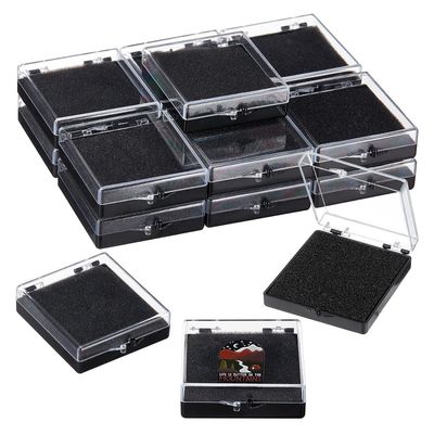 OLYCRAFT 16Pcs Clear Plastic Gift Box for Pin 2.6x2.4x0.7 Inch Black Presentation Boxes with Sponge for Badge Clear Lapel Pin Presentation Display Case for Lapel Pin Gemstone Storage Display