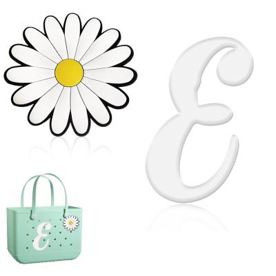 Hroatpk 2pcs Charms for Bog Bag, Letter Charms Decorative Alphabet Lettering Accessories Insert Charms Compatible with Beach, Rubber Tote Bag (Letter E+Flower)