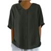 2024 Shirt for Women Summer Casual Cotton Linen Babydoll Tops Short Sleeve Blouses Collared Shirt Trendy Tunic Tee Gray