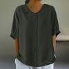 2024 Shirt for Women Summer Casual Cotton Linen Babydoll Tops Short Sleeve Blouses Collared Shirt Trendy Tunic Tee Gray view 2