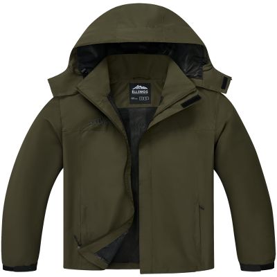 ELLSWOS Men's Waterproof Raincoat Lightweight Rain Jacket with Detachable Hood Softshell Windbreakerl for Hiking Travel