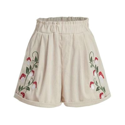 Women 5" Inseam Stretch Summer Shorts Pattern Print Casual Elastic Waist Shorts Athletic Workout Pocketed Beach Shorts Beige