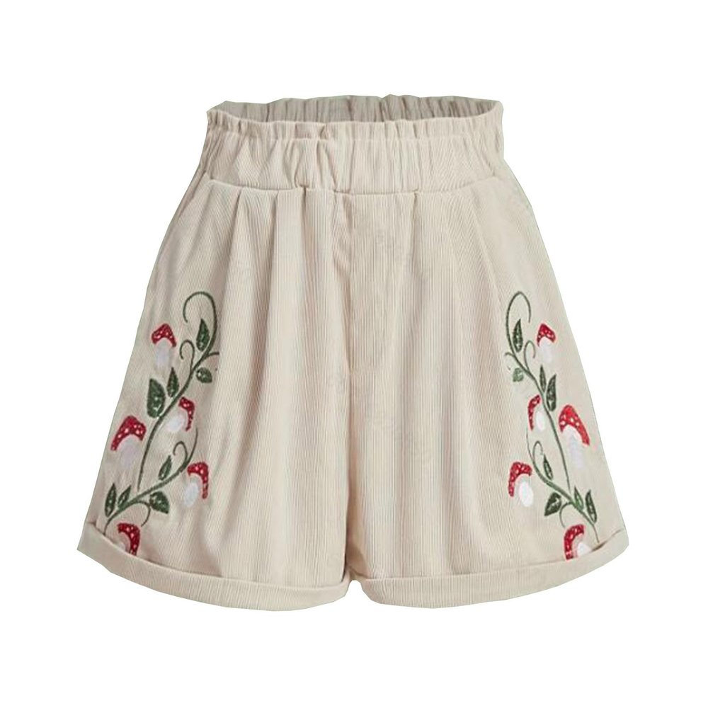 Women 5" Inseam Stretch Summer Shorts Pattern Print Casual Elastic Waist Shorts Athletic Workout Pocketed Beach Shorts Beige