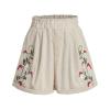 Women 5" Inseam Stretch Summer Shorts Pattern Print Casual Elastic Waist Shorts Athletic Workout Pocketed Beach Shorts Beige view 1