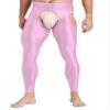 YiZYiF Mens Glossy Hollow Out Underwear Pants Long Thermal Bottoms Leggings Slim Fitted Sport Tights Pink Large view 2