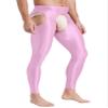 YiZYiF Mens Glossy Hollow Out Underwear Pants Long Thermal Bottoms Leggings Slim Fitted Sport Tights Pink Large view 3
