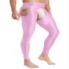 YiZYiF Mens Glossy Hollow Out Underwear Pants Long Thermal Bottoms Leggings Slim Fitted Sport Tights Pink Large view 4