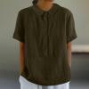 2024 Womens Short Sleeve Cotton Linen Shirts Tops Casual Half Button Blouses Summer Casual Collared Shirt Tunic Tee Brown view 2