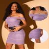Allegra K Mini Ruched Dresses for Women's Party Sexy Off-Shoulder Dress Small Light Purple view 2