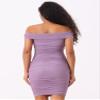 Allegra K Mini Ruched Dresses for Women's Party Sexy Off-Shoulder Dress Small Light Purple view 3
