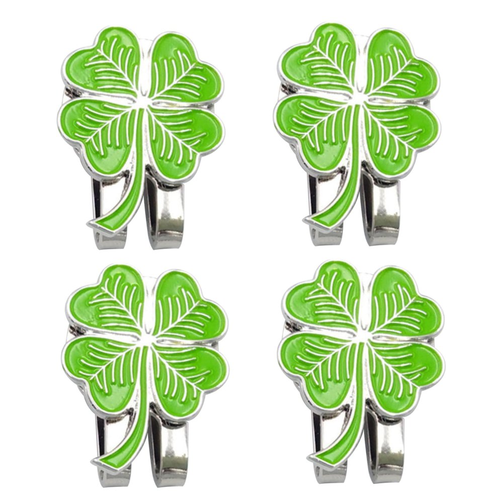 OnIUeZky 4PCS Golf Ball Marker Four Leaf Clover Golf Hat Clips Removable Attaches for Golf Caps Gloves