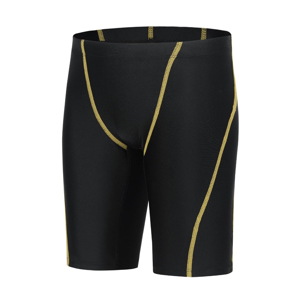 Xioker Boys Swim Jammers Kids Jammer for Swimming,Youth Boy Compression Swimming Jammer Trunks Boy Swim Shorts UPF50+(Yellow Line XS)