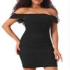 Allegra K Mini Ruched Dresses for Women's Party Sexy Off-Shoulder Dress X-Small Black view 1