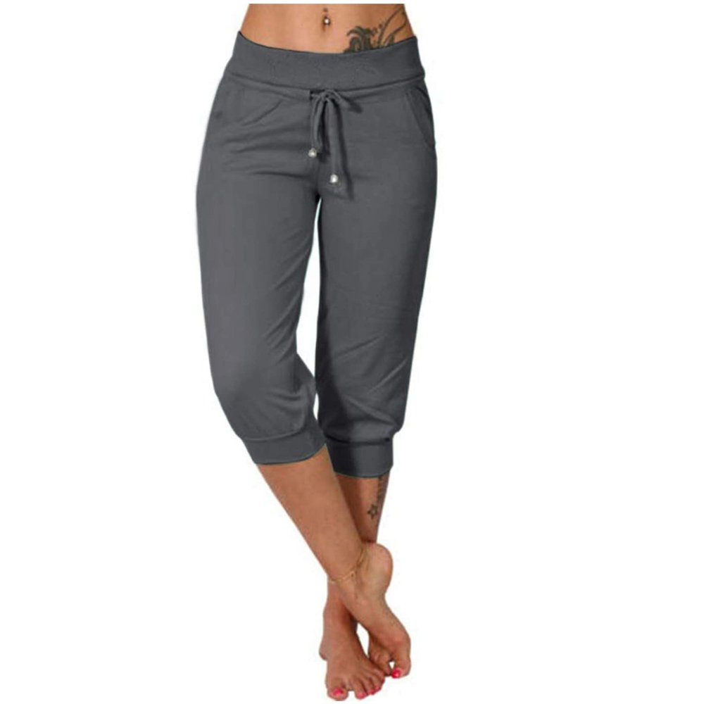 Capri Pants for Women with Pockets 2024 Plus Size Loose Soft Drawstring Workout Sweat Pants for Womens Petite Yoga Pants with Pockets for Women Lounge Pants 4-Dark Gray Small