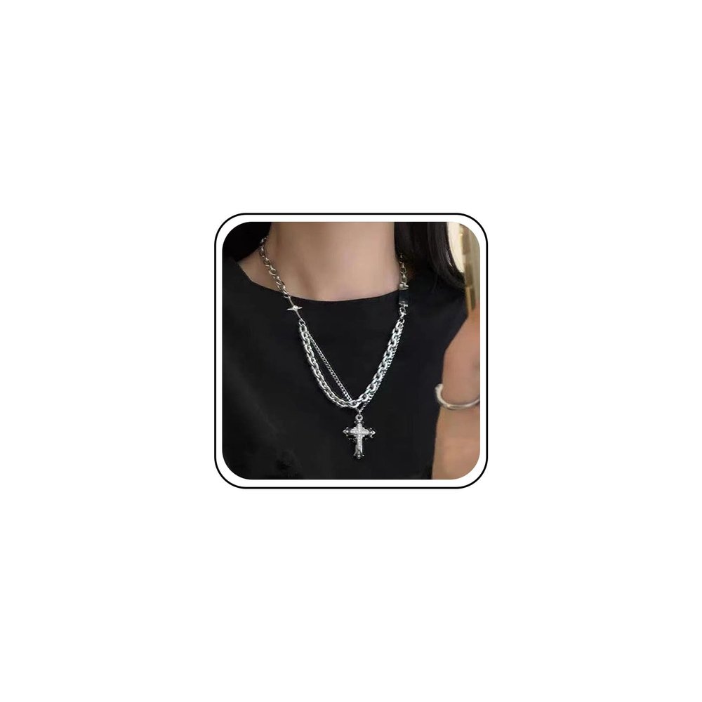 Xduargs Punk Cross Necklace Choker Layered Crystal Cross Crucifix Choker Necklace Vintage Cz Cross Pendant Gothic Jesus Cross Religious Necklace Jewelry for Women