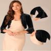 Allegra K Velvet Shrug Top for Women's 3/4 Sleeve Open Front Ruffled Cocktail Party Cropped Cardigan Small Black view 2