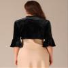 Allegra K Velvet Shrug Top for Women's 3/4 Sleeve Open Front Ruffled Cocktail Party Cropped Cardigan Small Black view 3