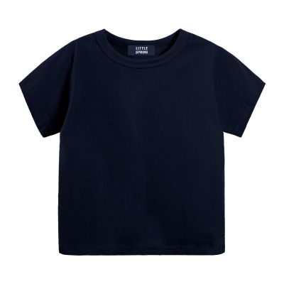 LittleSpring Boys Short Sleeve Tshirt Navy Blue Crew Neck T-Shirt Cotton Size6-7