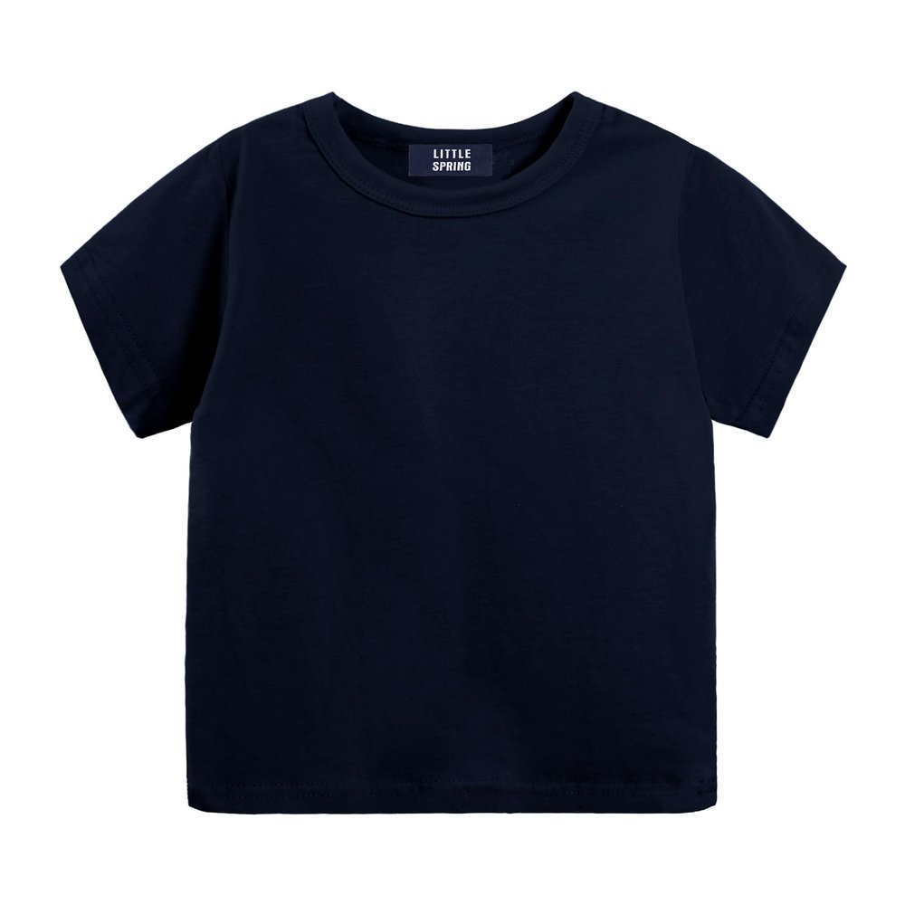 LittleSpring Boys Short Sleeve Tshirt Navy Blue Crew Neck T-Shirt Cotton Size6-7