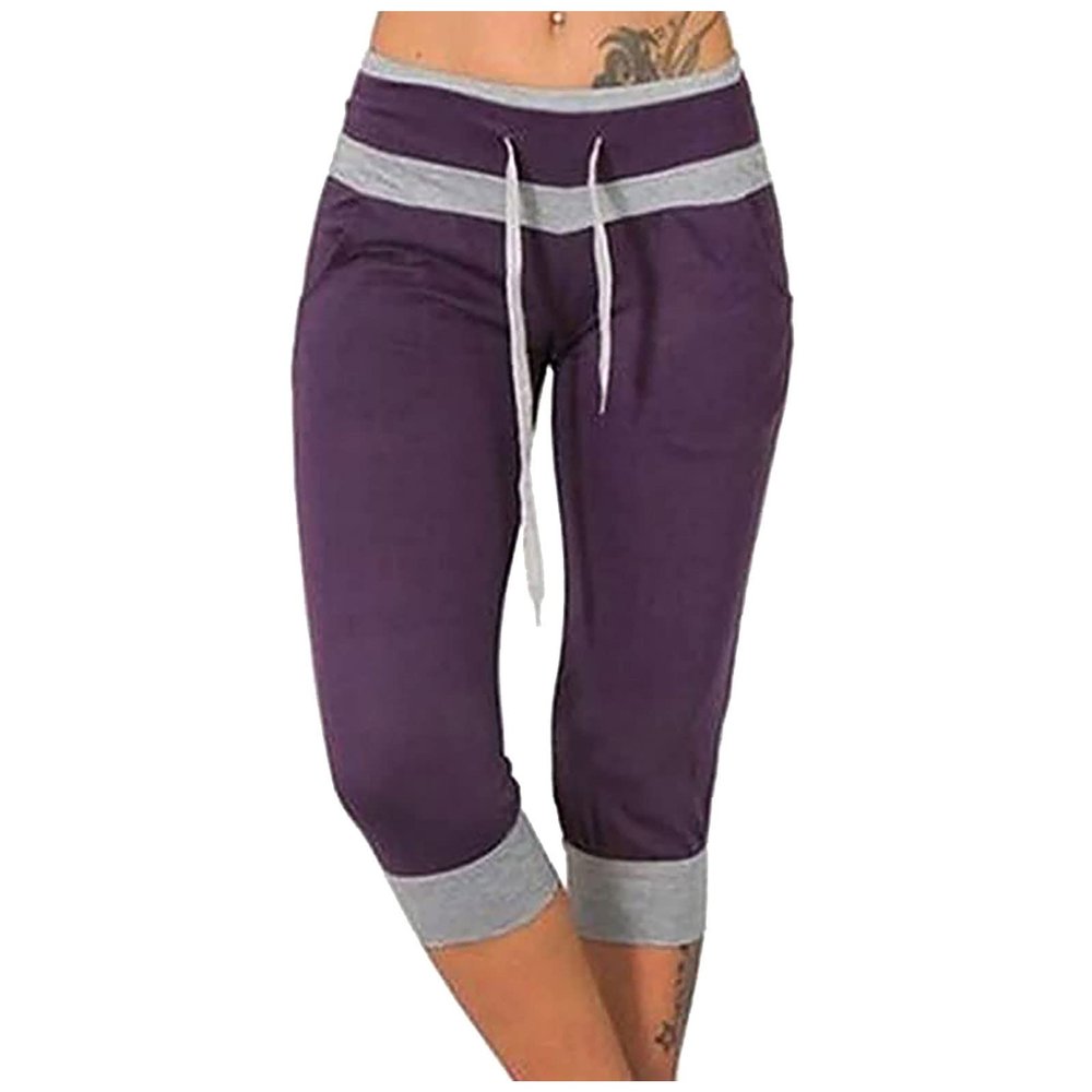 Capri Pants for Women Stretch Casual Summer 2024 Plus Size Loose Soft Drawstring Workout Sweat Pants for Womens Straight Leg Yoga Pants with Pockets for Women Lounge Pants 0-Purple Medium