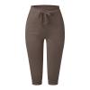 Capri Pants for Women Petite Short 2024 Plus Size Loose Soft Drawstring Workout Womens Joggers Tummy Control Yoga Pants with Pockets for Women Lounge Pants 3-Khaki Small view 3