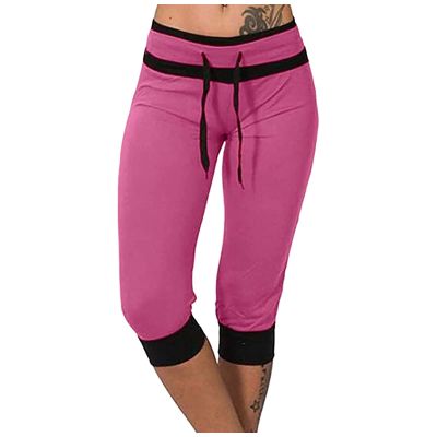 Capri Pants for Women Stretch Casual Summer 2024 Plus Size Loose Soft Drawstring Workout Sweat Pants for Womens Petite Capri Leggings with Pockets for Women Lounge Pants 0-hot Pink X-Large