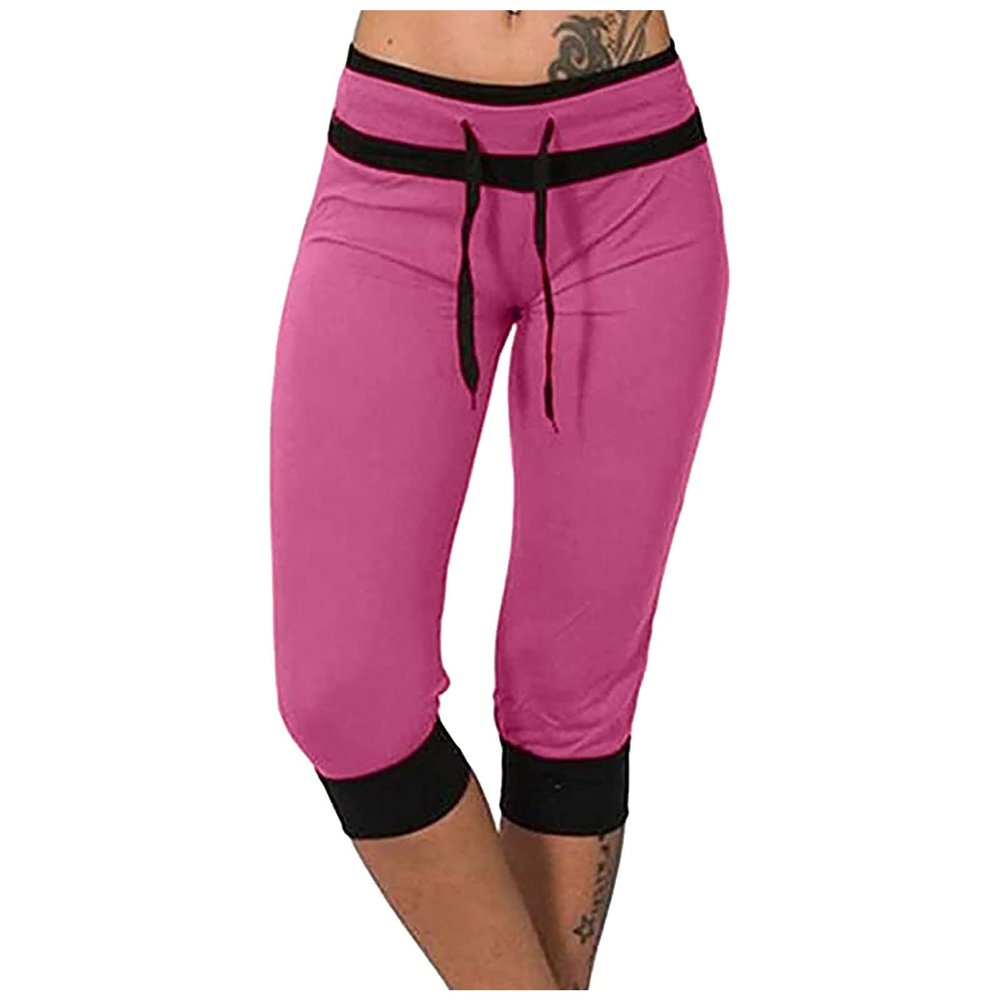 Capri Pants for Women Stretch Casual Summer 2024 Plus Size Loose Soft Drawstring Workout Sweat Pants for Womens Petite Capri Leggings with Pockets for Women Lounge Pants 0-hot Pink X-Large